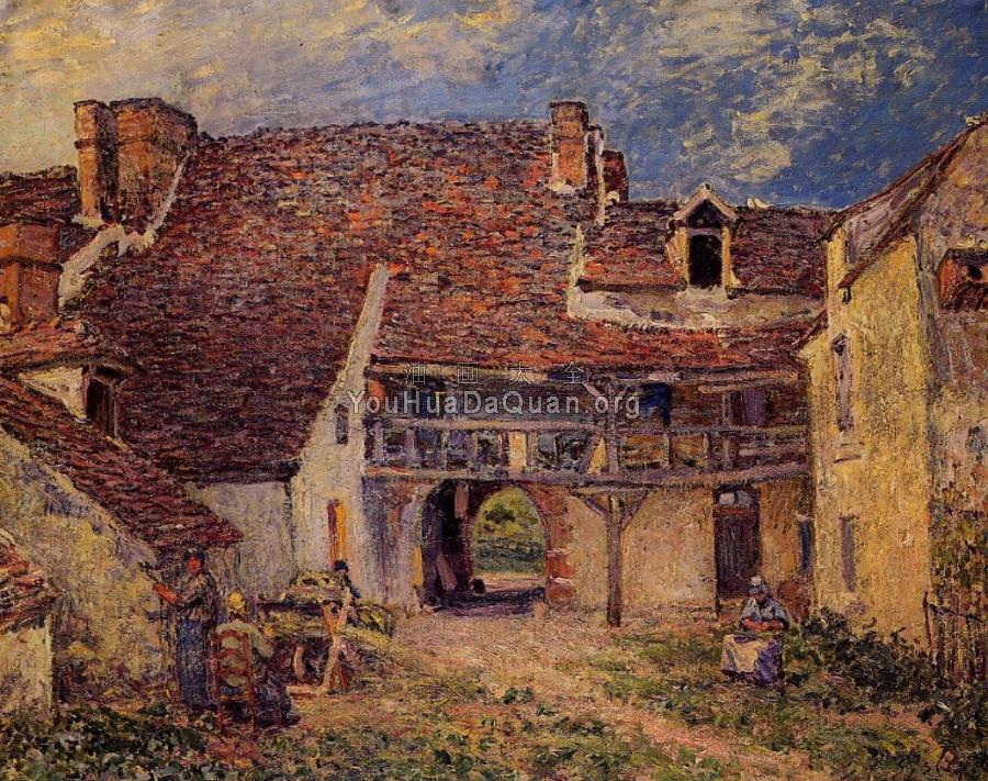 Courtyard of a Farm at Saint-Mammes - 阿尔弗莱德·西斯莱